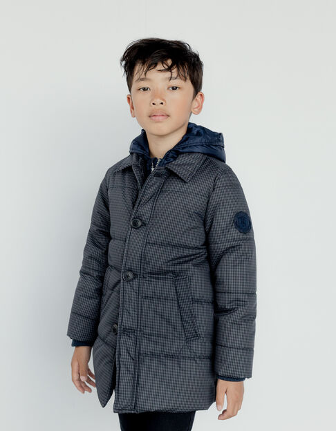 Trench plumas azul marino nailon cuadros niño