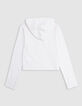 Ecru t-shirt met ribgebreide capuchon en meisjesboodschap-4