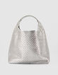 Sac Hobo argent&eacute; cuir tress&eacute; Taille L Femme-1