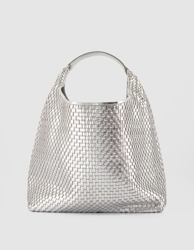 Sac Hobo argent&eacute; cuir tress&eacute; Taille L Femme - IKKS