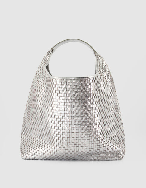 Sac Hobo argent&eacute; cuir tress&eacute; Taille L Femme - IKKS