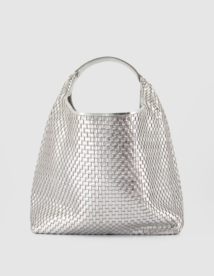 Sac Hobo argent&eacute; cuir tress&eacute; Taille L Femme-1