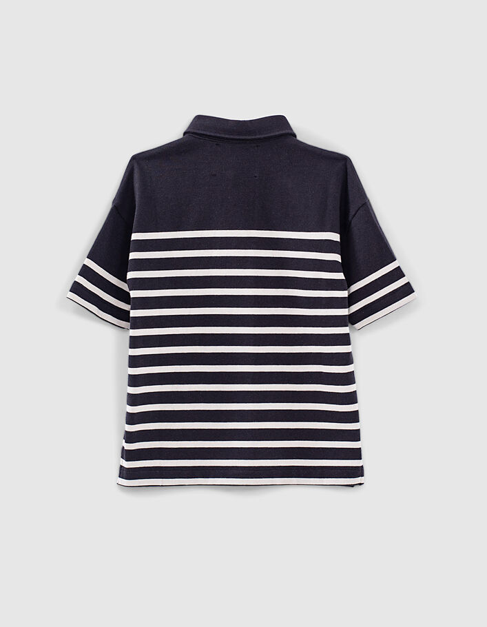 Boys’ black sailor stripe polo shirt, ecru stripes & badge - IKKS