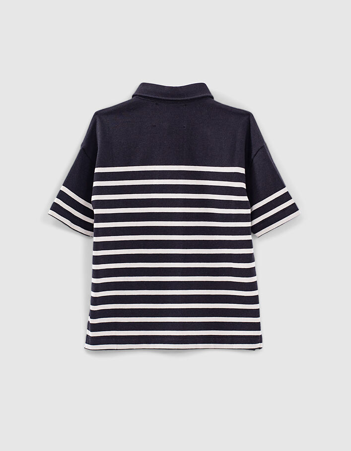Boys’ black sailor stripe polo shirt, ecru stripes & badge-3