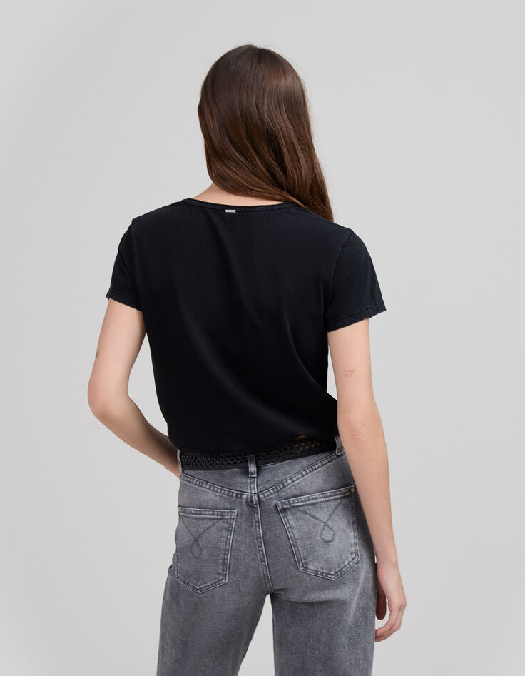 Zwart T-shirt opdruk gevleugelde tekst Dames-3