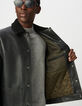Schwarze Herrenjacke Leder Rippkragen-2