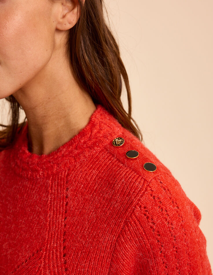 Pull orange tricot d&eacute;cor boutons &eacute;paule I.Code-5