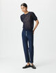 Women’s navy openwork knit sweater with buttoned shoulders-2