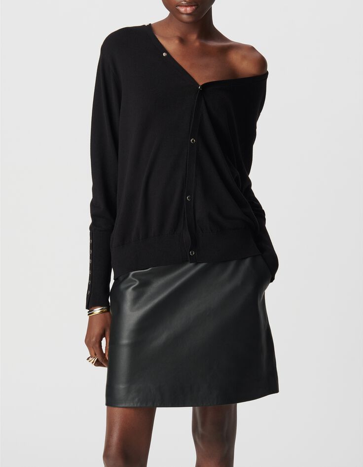 Cardigan maille tricot noir r&eacute;versible femme-2