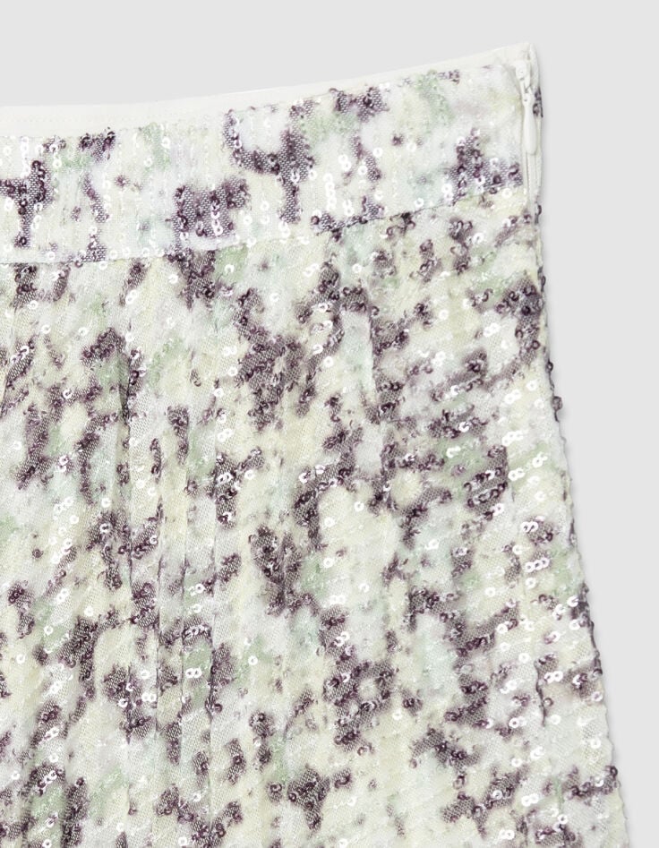 Jupe pliss&eacute;e verte camouflage broderies sequins Femme-8