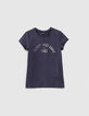 Navy bio T-shirt met bloemenscrunchie meisjes-1