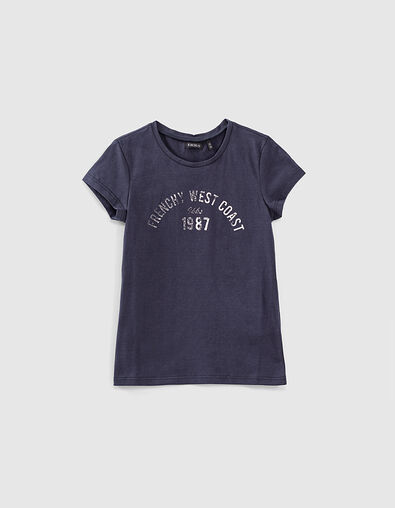 Girls’ navy organic T-shirt with flower scrunchie - IKKS