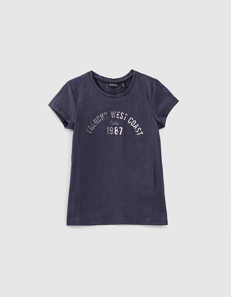 Navy bio T-shirt met bloemenscrunchie meisjes-1