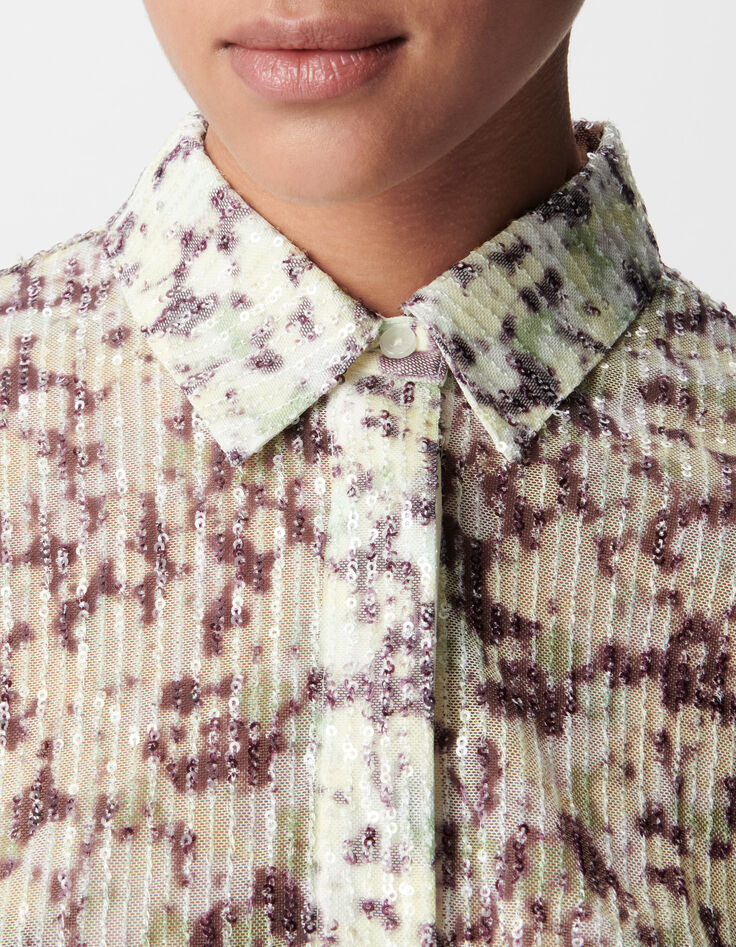 Chemise verte motif camouflage broderies sequins Femme-5