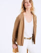 Cárdigan punto tricot camel de lino algodón mujer-1