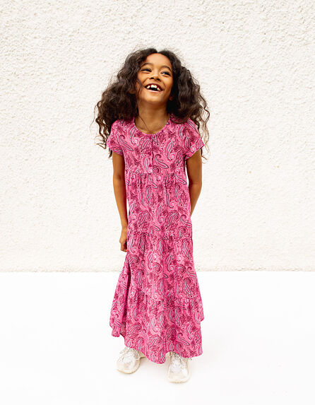 Langes, fuchsia Mädchenkleid aus Ecovero® mit Paisleyprint