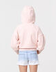 Rosa Mädchenstrickjacke, Zip, Stick, Kapuze-3
