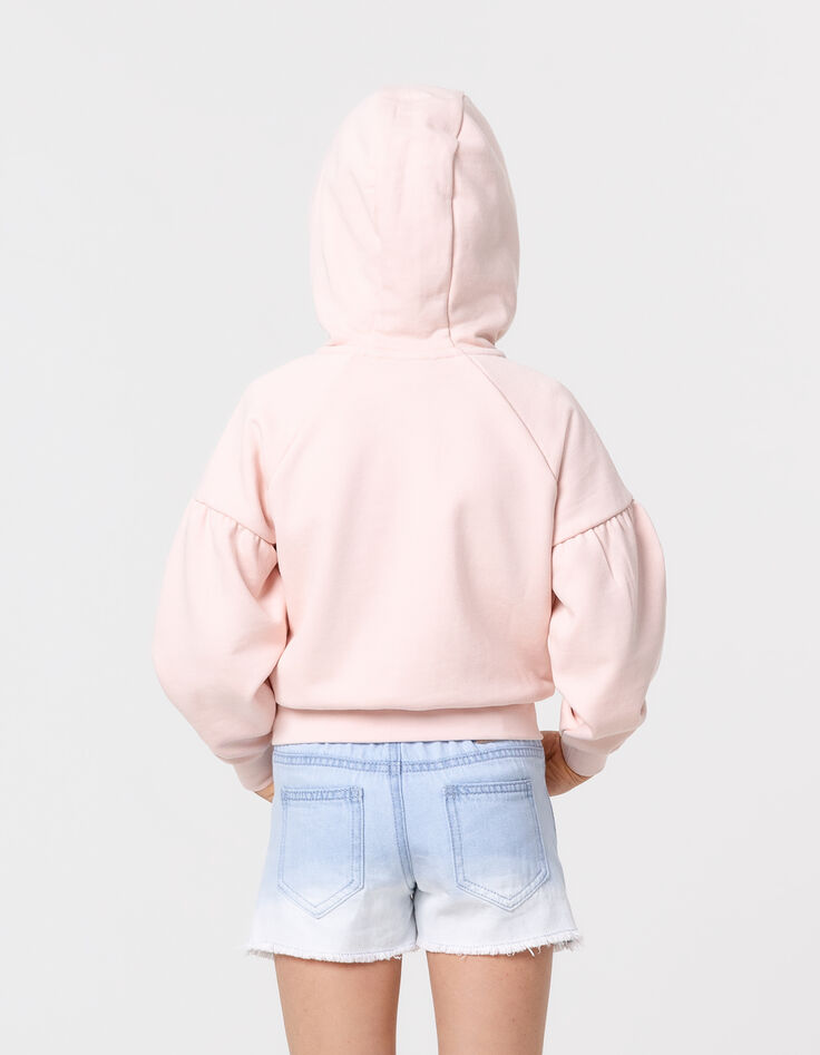 Rosa Mädchenstrickjacke, Zip, Stick, Kapuze-3