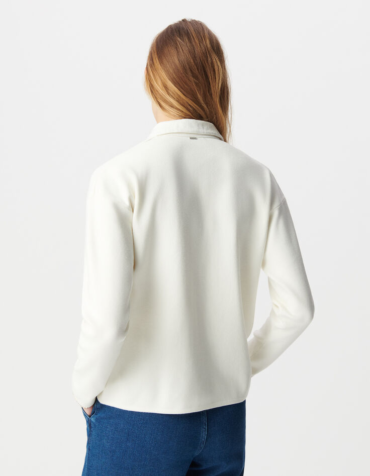Cardigan écru tricot esprit chemise Femme-4