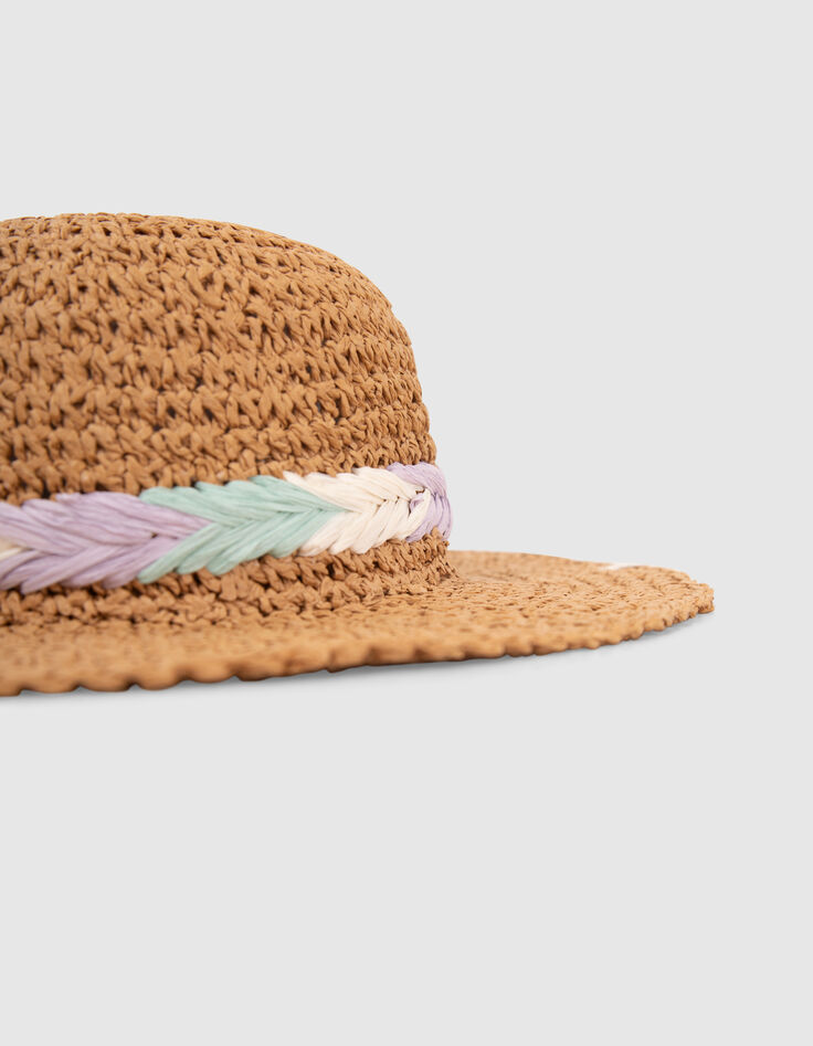 Sombrero beige con trenza pastel niña-5