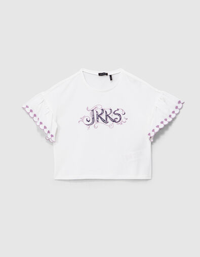 Gebroken wit T-shirt geborduurde mouwen  volants meisjes - IKKS
