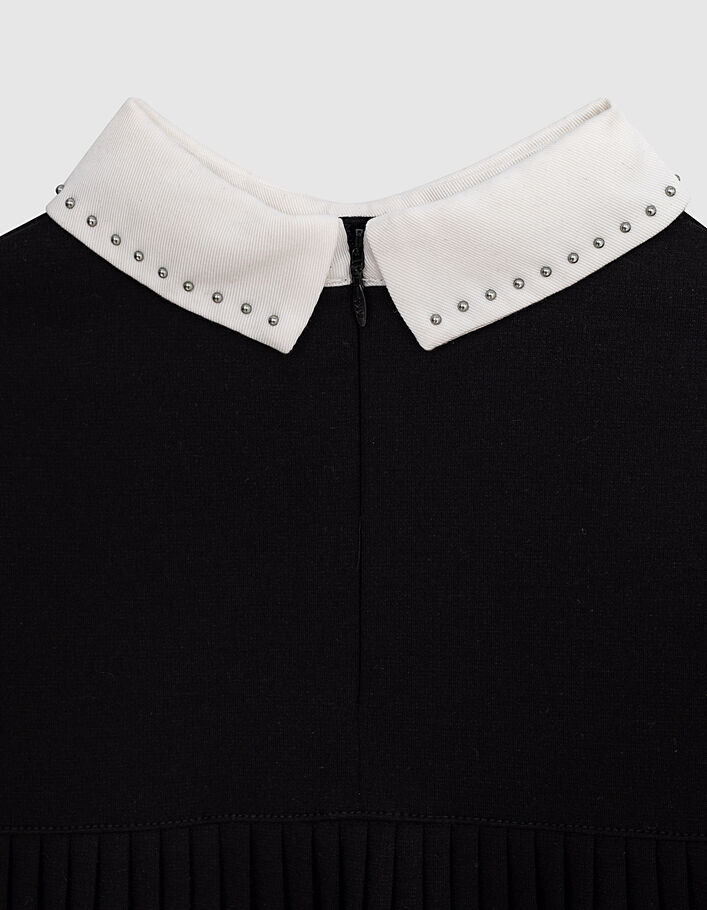 Robe noire à col Claudine blanc et dos plissé fille