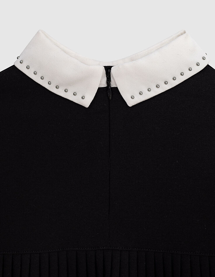 Schwarzes M&auml;dchenkleid mit Bubikragen und Plisseer&uuml;cken-4