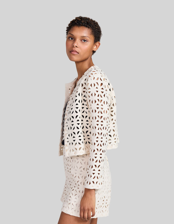 Women’s ecru macramé graphic jacket-5