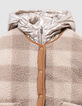 Plumas reversible dorado y sherpa cuadros niña-6