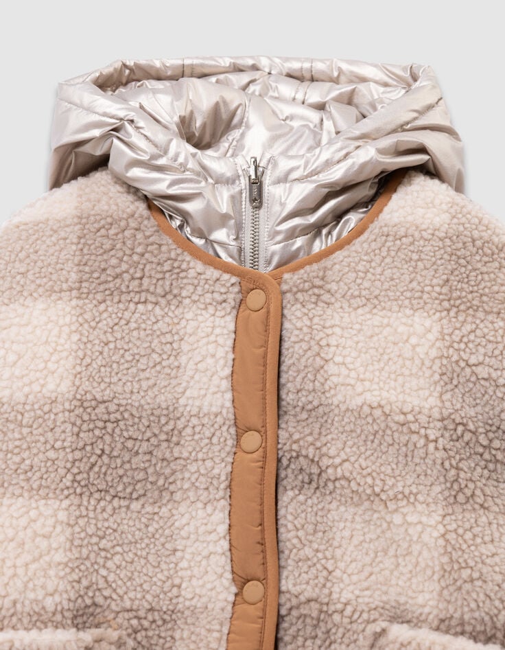 Doudoune réversible dorée et sherpa carreaux fille-6 Doudoune réversible dorée et sherpa carreaux fille-6
