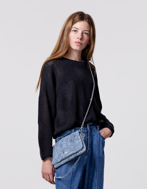 Black openwork sweater with hearts for girl - IKKS