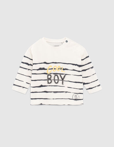 T-shirt blanc rayé marine à message bébé garçon - IKKS