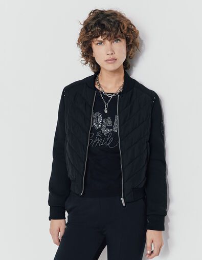 Chaqueta acolchada fina negra 2 tejidos espiga mujer - IKKS