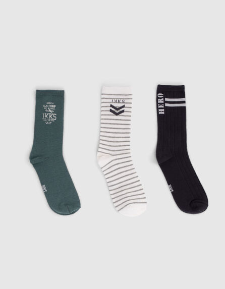 Boys’ black/green/white socks