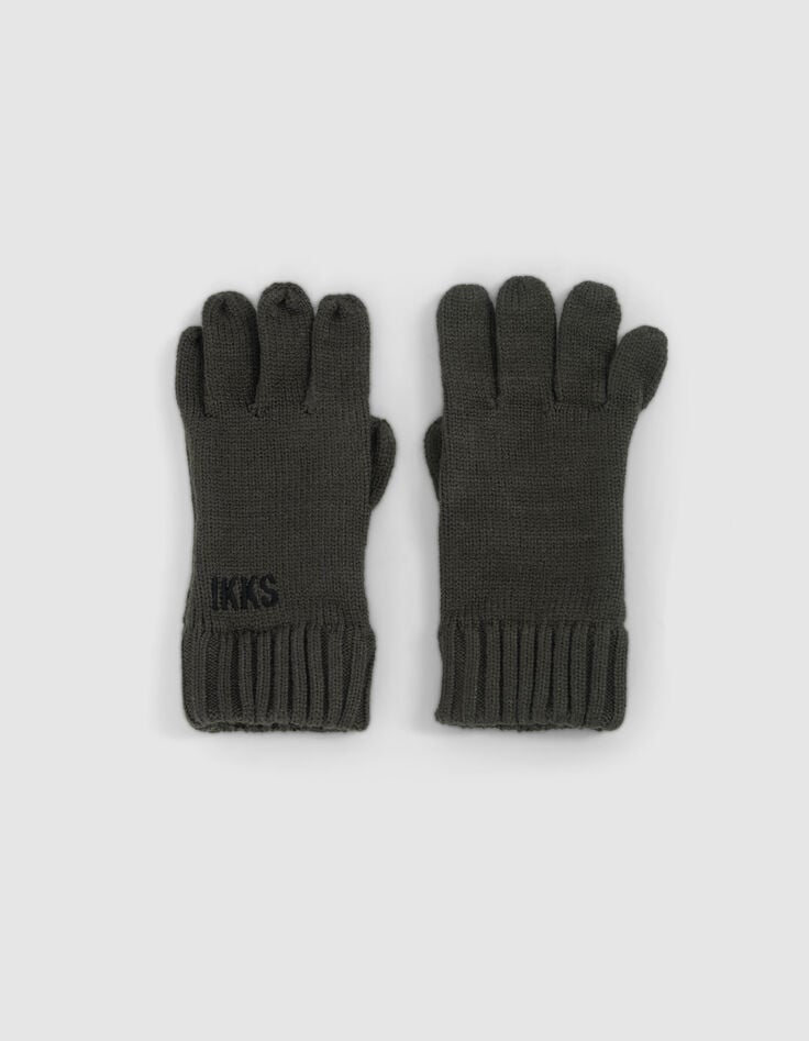 Jungen-Handschuhe Khaki, recycelter Strick,-1