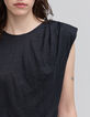T-shirt noir sans manche à voile col rond Femme-5