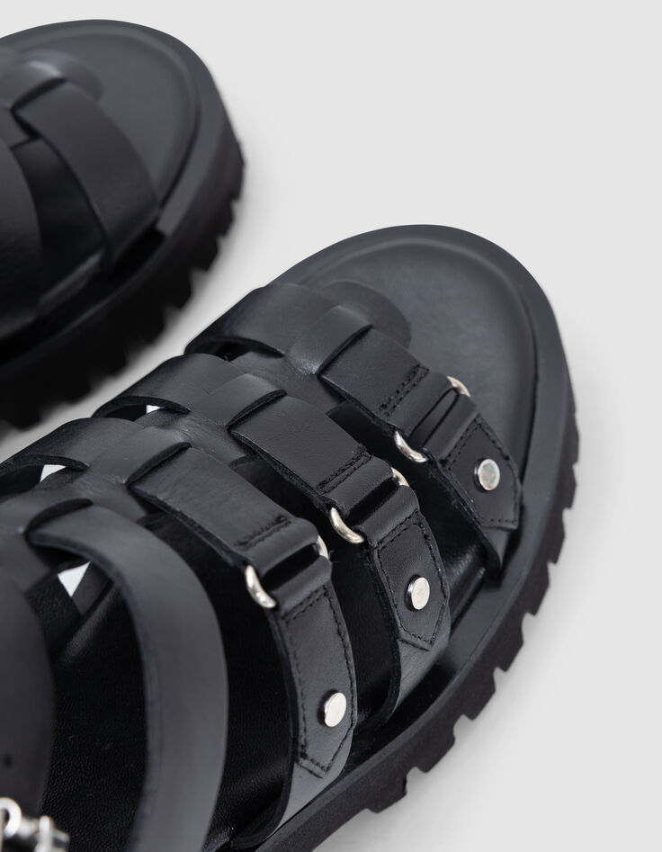Sandales spartiate noires cuir Femme-6