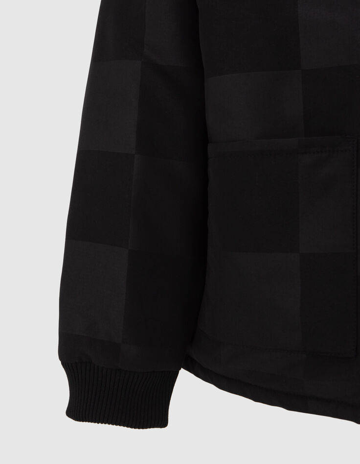 Schwarze Mädchen-Steppjacke, Ton-in-Ton-Schachbrettmuster-4
