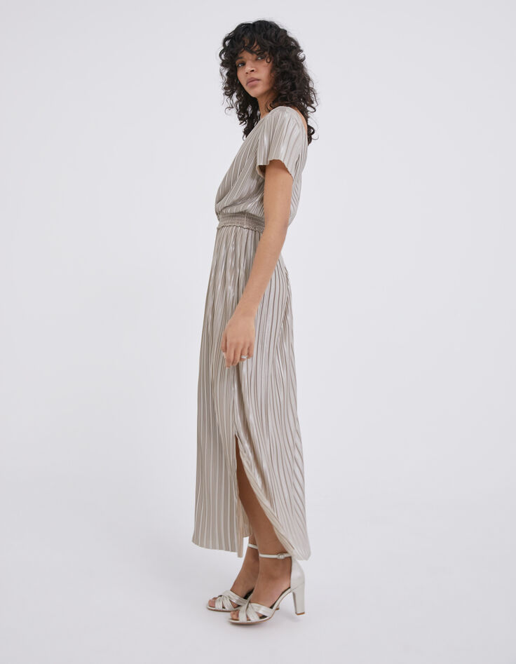 Robe longue dorée plissée réversible Femme-13