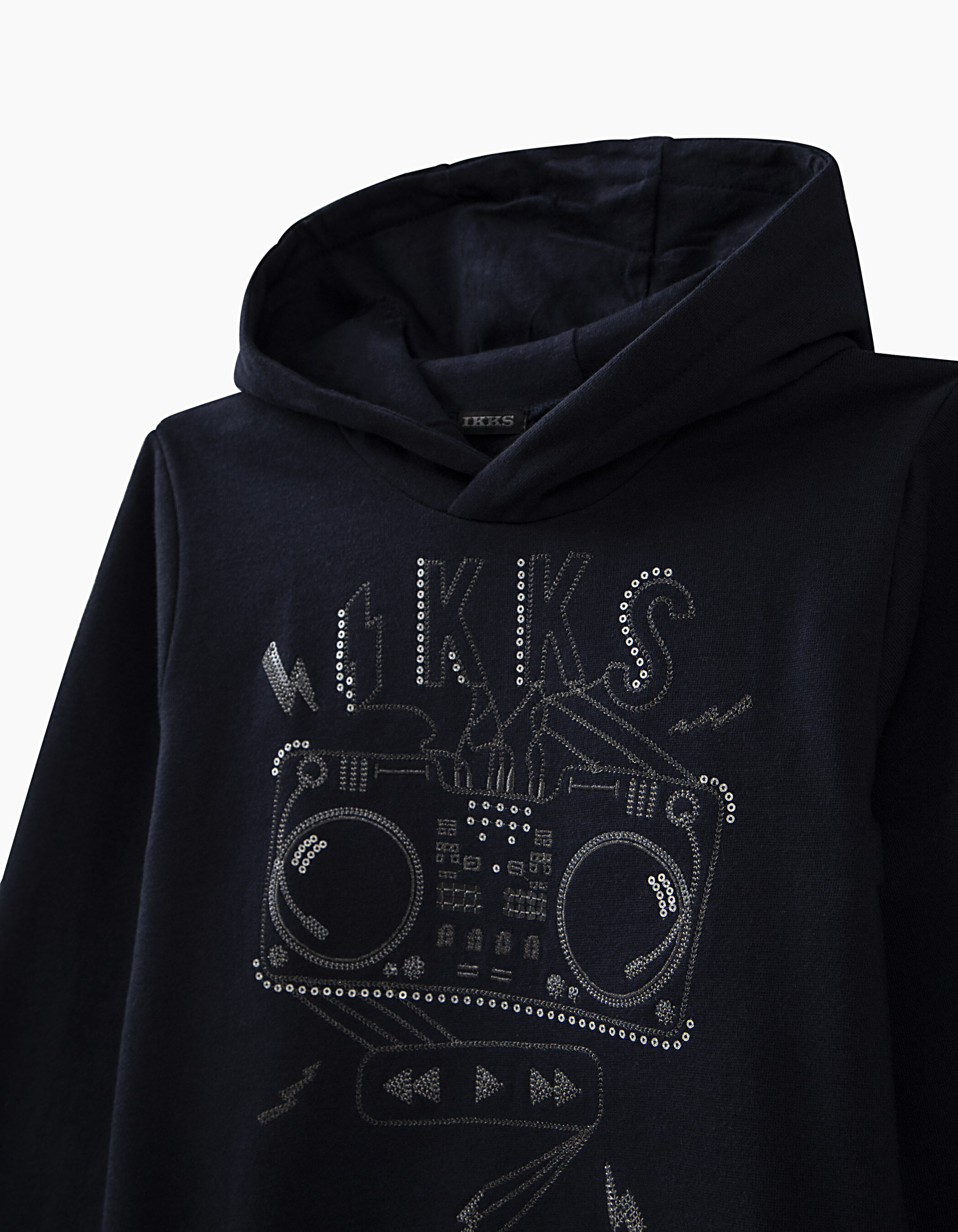 Sweat navy broderies sequins double platine garcon