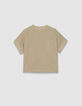 Women’s beige lurex openwork knit short-sleeved T-shirt-1