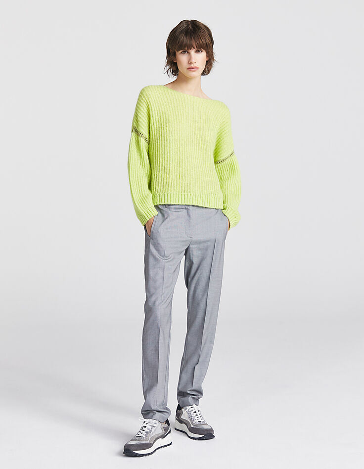 Pull col V en laine mousseuse coloris citron femme-4