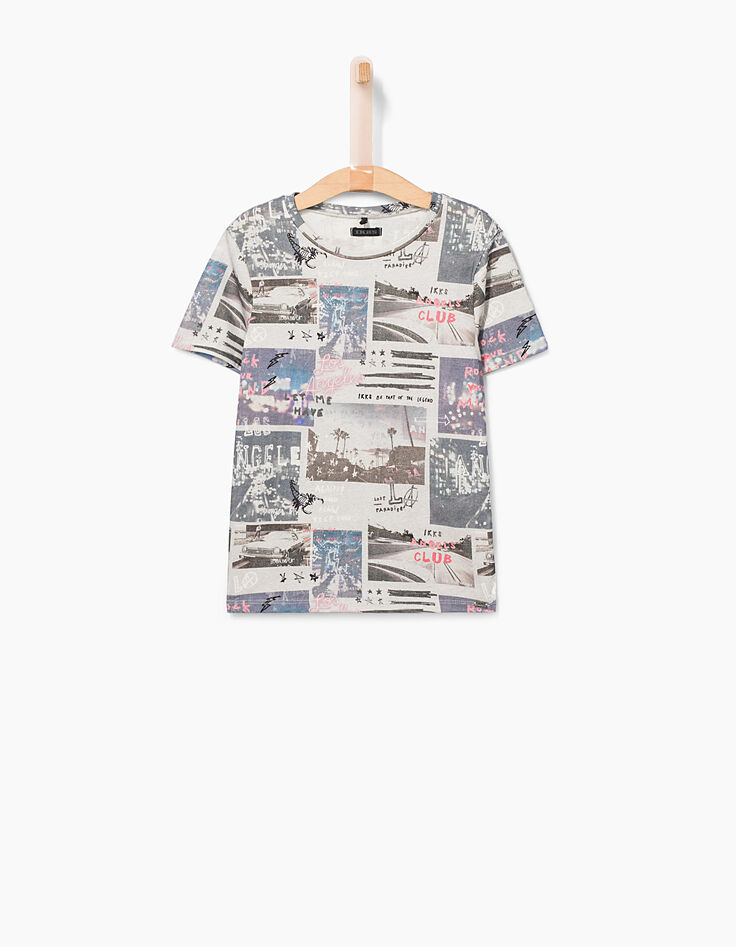 Camiseta gris jaspeado patchwork niño -2 Camiseta gris jaspeado patchwork niño -2