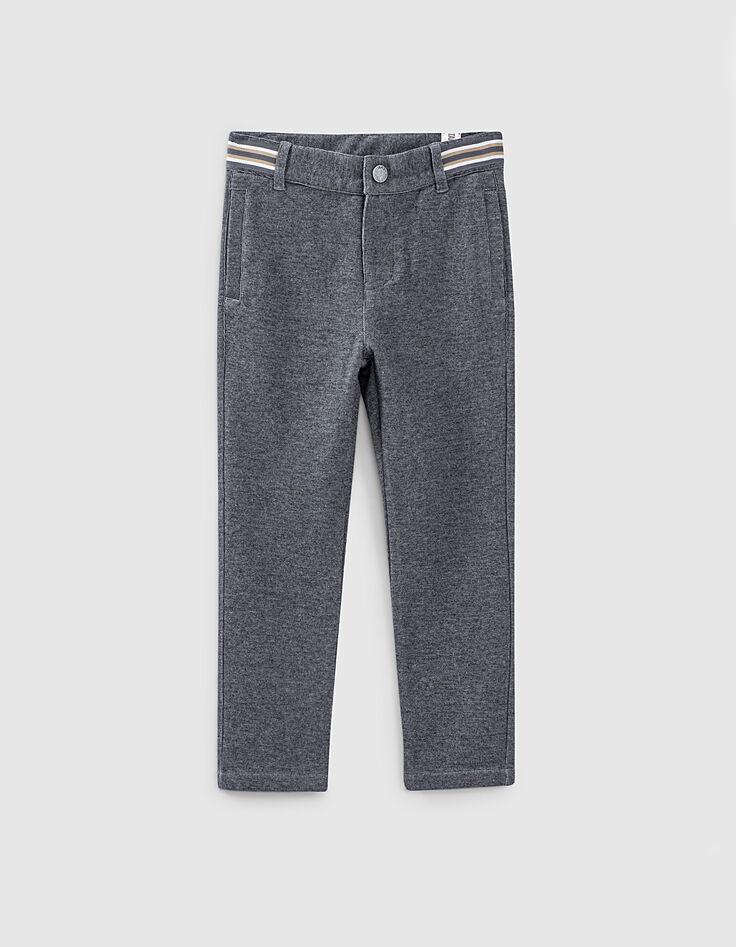 Pantalon gris anthracite maille à ceinture rayée garçon -2