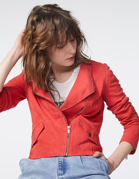 Women’s red goatskin leather jacket