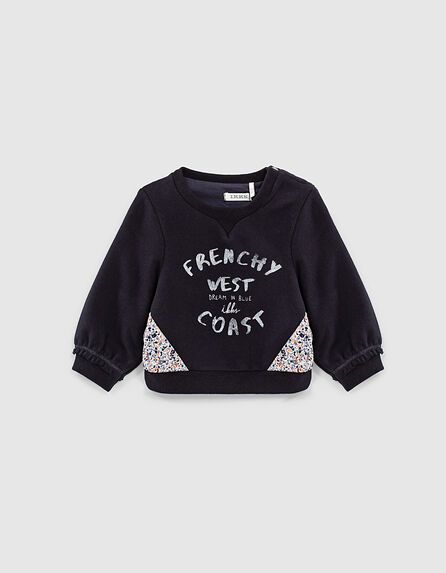 Baby girls’ navy mixed fabric slogan sweatshirt