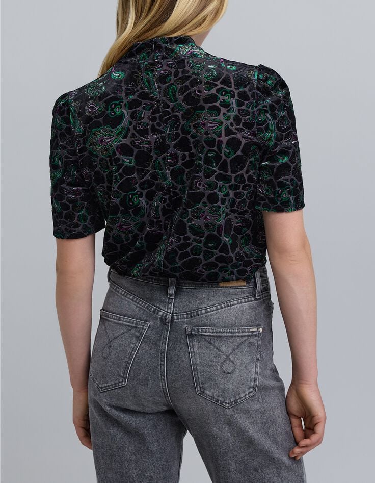 Zwart barok fluwelen top met paisleymotief voor dames-4