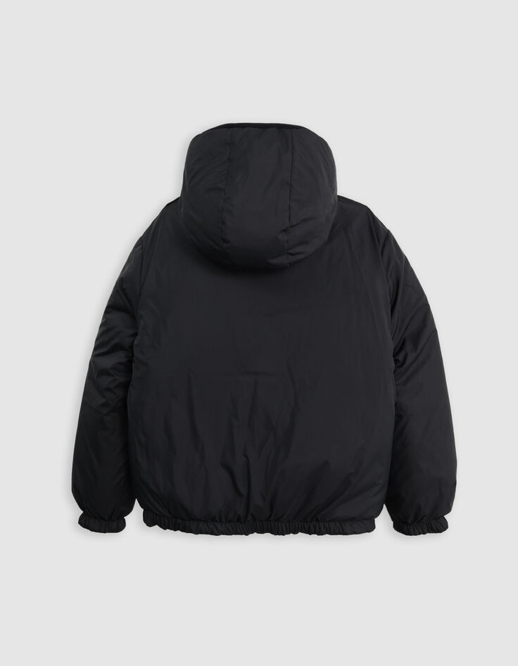 Beige en zwart gewatteerd omkeerbaar donsjack voor jongens-5