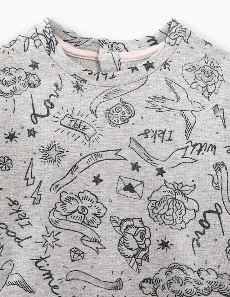 Girls’ medium grey marl rock drawing sweatshirt-3