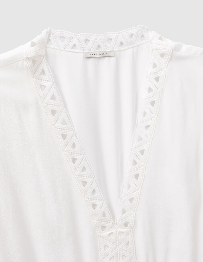 Damen-Kleid Offwhite recycelt mit Spitzensaum - IKKS